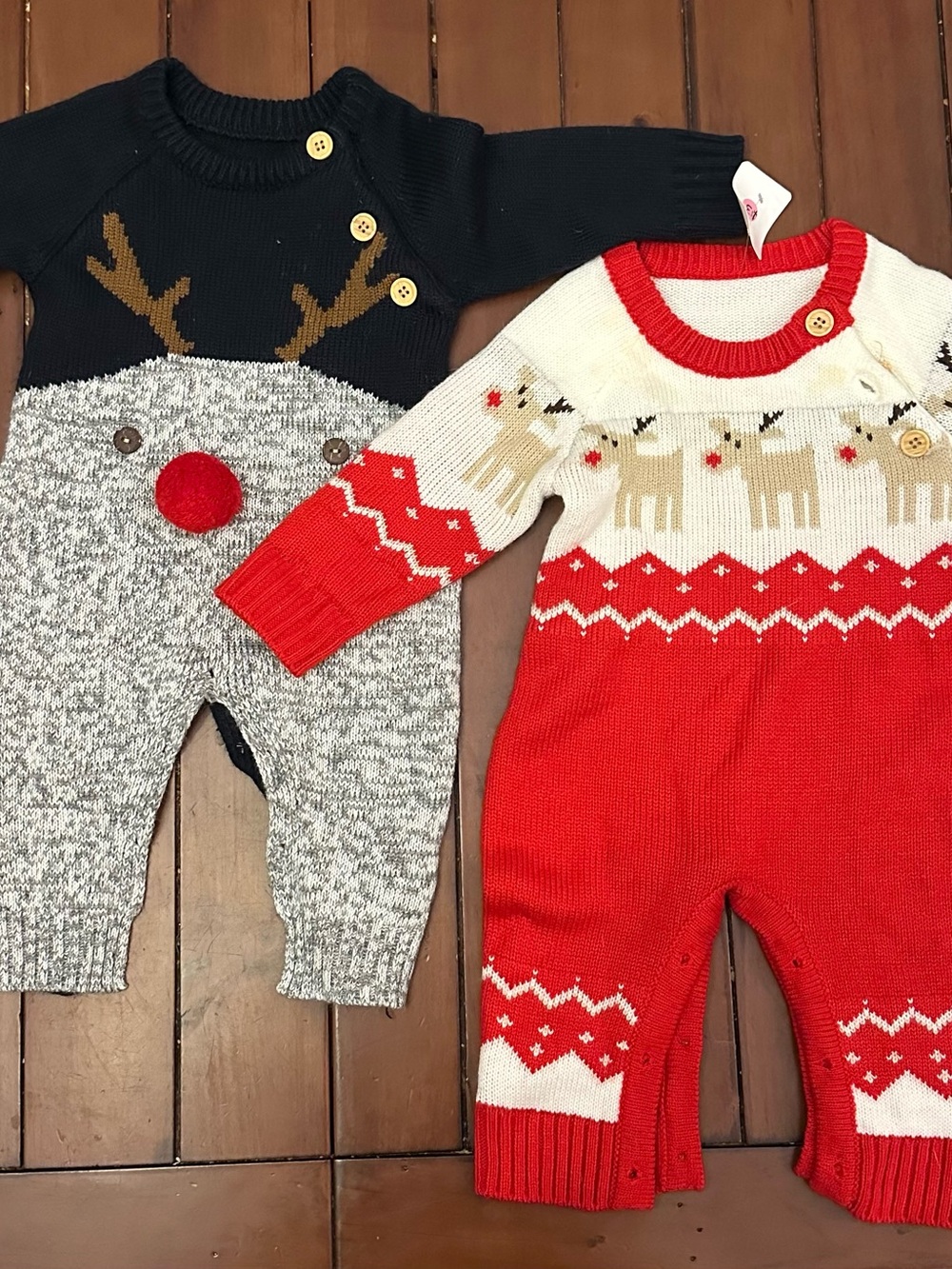 Pair of Holiday Knit Baby Rompers
